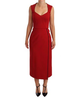 Dolce & Gabbana Womens Red Sweetheart Sleeveless Midi Stretch Dress Viscose - Size 6 UK