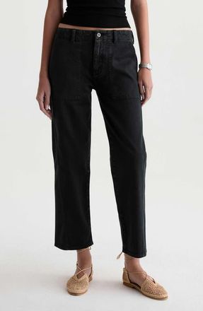 AG - Adriano Goldschmied Analeigh High Waist Ankle Straight Leg Twill Pants in Sulfur Super Black at Nordstrom, Size 26