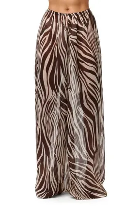 Naked Wardrobe Pleated Chiffon Wide Leg Pants in Wild Riviera at Nordstrom, Size X-Large