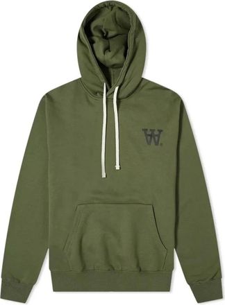 Wood Wood Ian Hoody -L - Heren - Hoodies - Groen - S - Katoen - Hoodies & sweatvesten