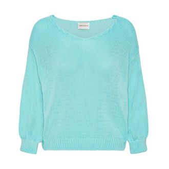 Americandreams Milana LS Licht Katoenen Knit - Dames - V-hals truien - Blauw - L - Katoen - Truien & Vesten