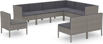vidaXL Set De Muebles De Jard&iacute;n 9 Pzas Y Cojines Rat&aacute;n Sint&eacute;tico Gris Vidaxl