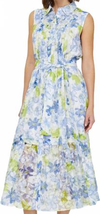 Current Air Floral Sleeveless Dress In Blue/green/white