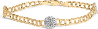 House of Brilliance 14K Yellow Gold 5/8 Cttw Diamond Cluster Curb Chain Bracelet