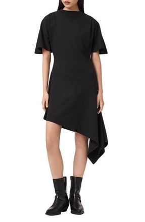 AllSaints Rosa Asymmetric Minidress in Black at Nordstrom, Size 2 Us