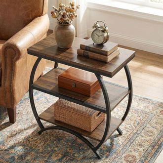 Tribesigns Tribesigns Narrow End Table, 3-Tier Side Table with Storage Shelves, Industrial Metal Frame Nightstand for Small Spaces, Living Room Bedroom, Rustic