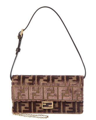 Fendi Fendi Baguette Ff Velvet & Leather Wallet On Chain
