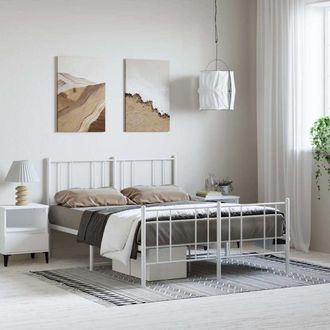 vidaXL Estructura Cama Sin Colch&oacute;n Con Estribo Metal Blanco 150x200 Cm Vidaxl
