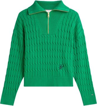 Tommy Hilfiger Maglione con lavorazione intrecciata e zip - Verde