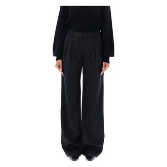Loulou Studio Wide Trousers, female, Black, Size: S Black Wide-Leg Trousers with Pleats