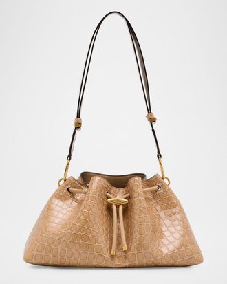 Jimmy Choo London Bon Bon Croc-Embossed Leather East-West Bucket Bag