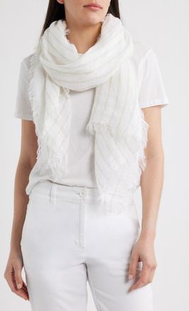 Eileen Fisher Stripe Organic Linen Scarf in Wheat at Nordstrom