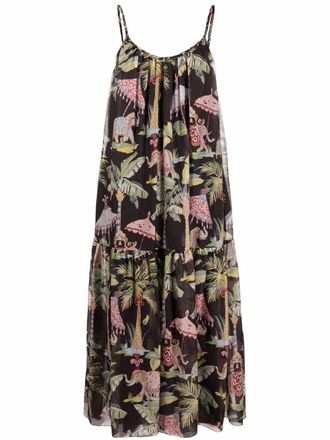Red Valentino Elephant-print tiered dress - women - Silk/Cotton/Cotton - 44 - Black