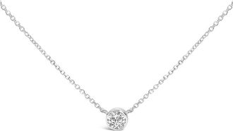 House of Brilliance 14K White Gold 1.00 Cttw Bezel Set Round Lab-Grown Diamond Solitaire Pendant Necklace