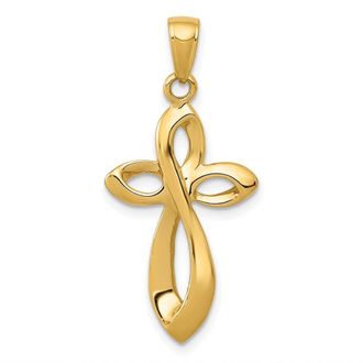 Diamond2Deal 14k Yellow Gold Polished Satin Figure 8 Cross Pendant