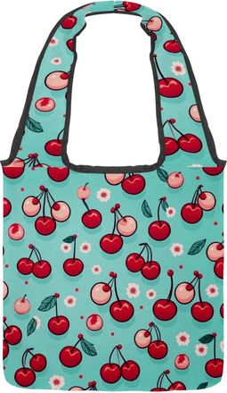Generic Pink Red Cherry Reversible Canvas Shoulder Tote - Double-Sided Print, 12oz Cotton, 27cm Drop, Fold-Flat Bag for Travel, Shopping, Street Outings