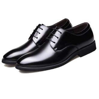 Generic Formal Dress Shoes for Men Lace Up Round Burnished Toe Derby Shoes Leather Low Top Rubber Sole Non Slip Resistant Business(Black,6.5 UK)