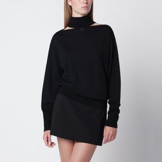 Courr&egrave;ges Maglione a collo alto in lana merino nero