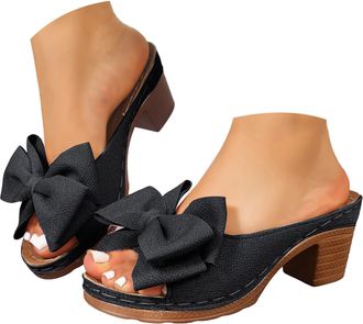 Generic Womens Chunky Block Heels Sandals Open Toe Flip Flop Heeled Sandals Slip on Mules Comfortable Casual Dress Pumps Summer Shoes Black