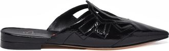 Masami Black Minimalist Cut-Out Patent Leather Mules