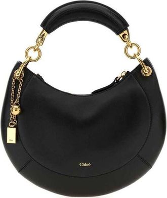 Chlo&eacute; Curved Leather Shoulder Bag Black