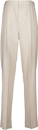Saint Laurent Wide Trousers, male, Beige, L, Beige Wool Carrot Fit Trousers