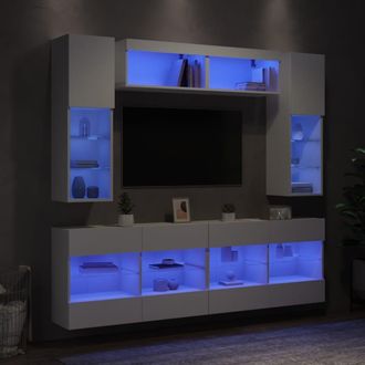 Berkfield Home 6 Piece TV Wall Cabinet Set with LED Lights White