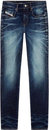 Diesel Heren 2019 D-Strukt Distressed Leather Badge Jeans (Blauw)