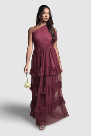 Oasis Pleated One Shoulder Tiered Maxi Dress in Berry at Nordstrom, Size 10