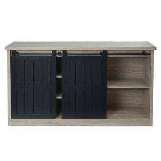Hhg Aparador Hhg 158, Armario Alto Estante Puerta Corredera 7 Compartimentos Aspecto Madera Metal Industrial 84x150x40cm, Color Natural