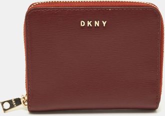 DKNY Dkny Burgundy Leather Bryant Zip Around Compact Wallet
