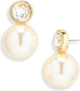 Carolina Herrera Crystal & Faux Pearl Earrings in Pearl/gold at Nordstrom