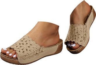 Generic Orthopedic Wedge Sandals for Women Summer Dressy 2025 Casual Open Toe Solid Color Wedge Heel Slides Comfortable Walking Orthotic Platform Sandals with