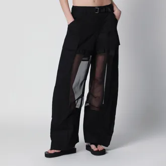 sacai Black cargo trousers with semi-sheer insert