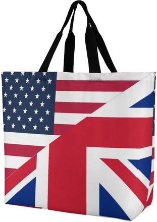 Generic U.S. And Birtish Flag Reusable Shopping Bags Large Capacity Grocery Bag Heavy Duty Tote for Women 40x40x16cm