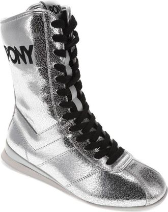 Pony Womens KO-80 High Vintage Metallic Genuine Leather Premium Lace Up Athletic Sneaker Shoe