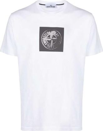 Stone Island White Graphic Print Short-Sleeved T-Shirt