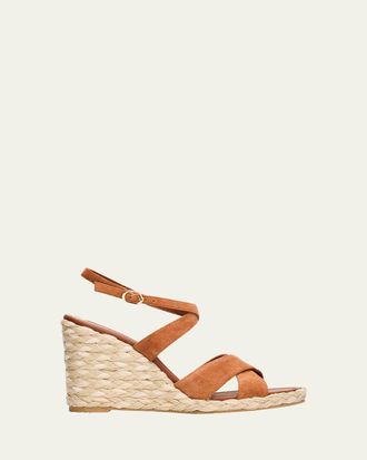 Stuart Weitzman 100mm Alyssa Suede Espadrille Wedge Sandals