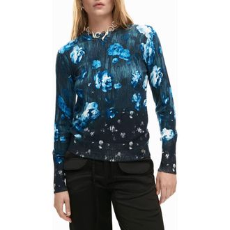 Desigual Floral Fine Gauge Crewneck Sweater in Black/Blue at Nordstrom, Size X-Large