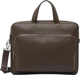 Calvin Klein Laptop Bags & Cases, male, Brown, Size: ONE SIZE Pebbled Leather Briefcase