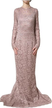 Dolce & Gabbana Avondjurk Lange Jurk - Dames - Avondkleed - Roze - XS - Katoen - Kleedjes