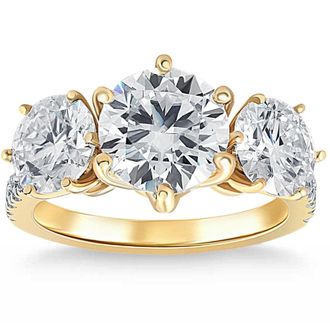 Pompeii3 6 1/4 Ct Three Stone Diamond Engagement Ring Lab Grown White Yellow Rose Gold