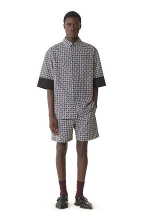 Lanvin Loose-Fit Printed Cotton Shirt in Storm/black at Nordstrom, Size 38S