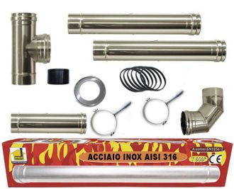 MBM Kit Inox Tubi Canna Fumaria Stufa Pellet Dn 80 Tubo Acciaio 316 No Nero 600 Ce Made In Italy Uni 1856-2