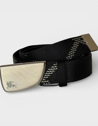 Burberry Mens Metal Buckle Shield Webbing Black Silver Belt - Size: 100CM