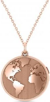 Allurez Earths Geography Charm Locket Pendant Necklace 14K Rose Gold
