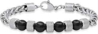 HMY Jewelry Stainless Steel Agate Bead Wheat Chain Bracelet in Metallic /Black at Nordstrom Rack
