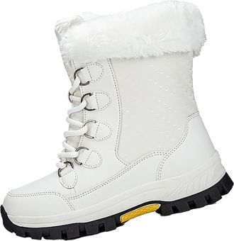 Generic Short Boots Women Warm Plush Deer Prints Flat Round Toe Lazy Suede Shoes Boots Ladies Flat Knee High Boots Size 5 (White, 7.5)