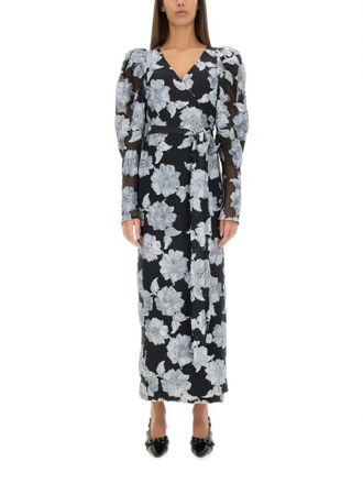 Rotate Long Floral Dress With Deep V-Neckline