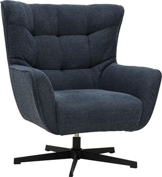 Miliboo Sill&oacute;n Escandinavo Giratorio En Tela Efecto Terciopelo Texturizado Azul Oscuro Y Metal Avery